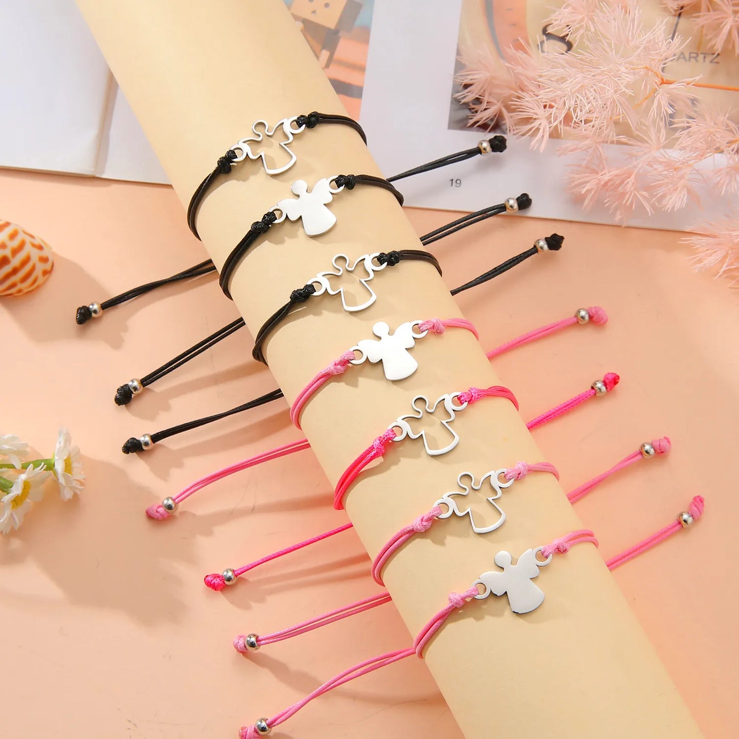 Lot de 2 Bracelets D'amitié Cordon Réglable avec Carte - Anges - Rentrée Classe Ecole - Maternelle - BFF - Famille