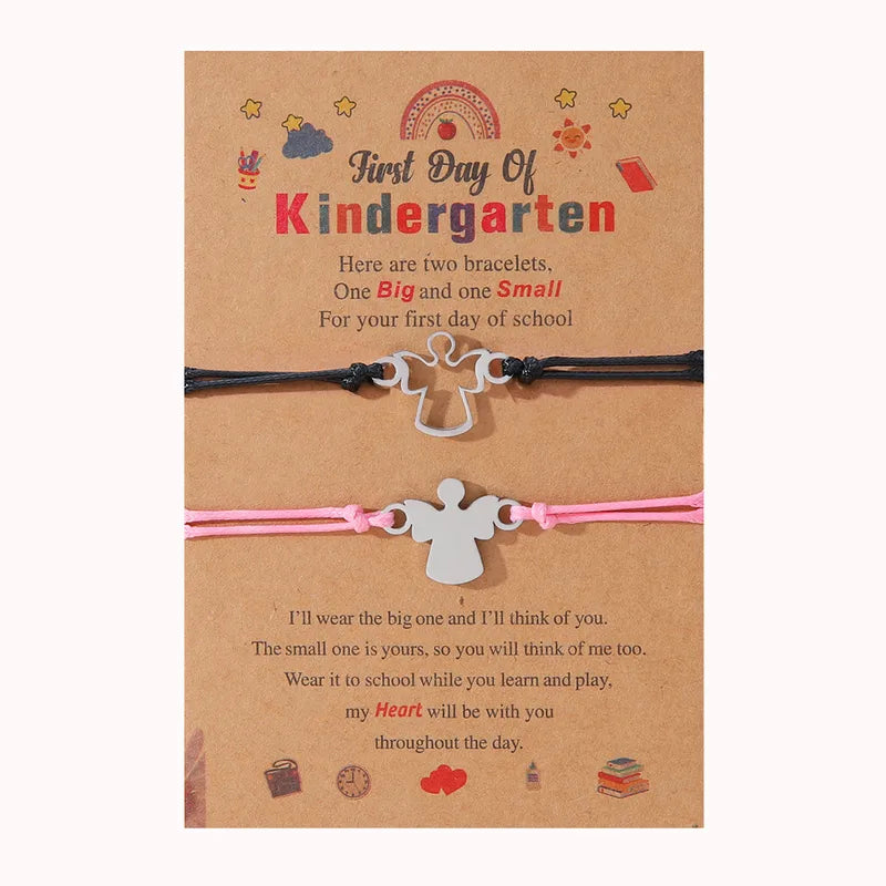 Lot de 2 Bracelets D'amitié Cordon Réglable avec Carte - Anges - Rentrée Classe Ecole - Maternelle - BFF - Famille