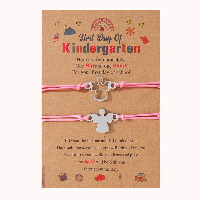 Lot de 2 Bracelets D'amitié Cordon Réglable avec Carte - Anges - Rentrée Classe Ecole - Maternelle - BFF - Famille