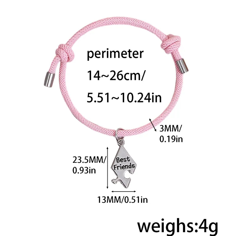 Lot de 6 ou 7 Bracelets D'amitié Cordon Réglable - Puzzle- Acier Inoxydable - BFF - Best Friends Forever -Amitié