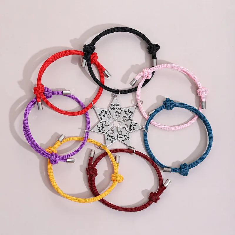 Lot de 6 ou 7 Bracelets D'amitié Cordon Réglable - Puzzle- Acier Inoxydable - BFF - Best Friends Forever -Amitié