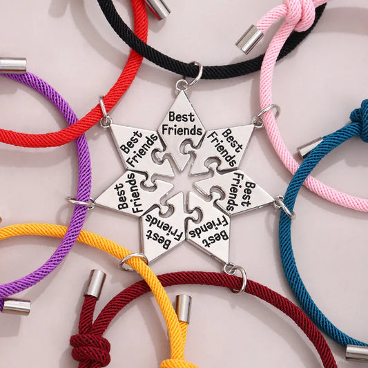 Lot de 6 ou 7 Bracelets D'amitié Cordon Réglable - Puzzle- Acier Inoxydable - BFF - Best Friends Forever -Amitié