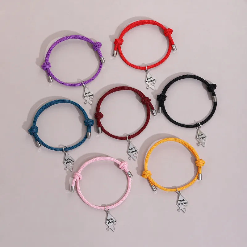 Lot de 6 ou 7 Bracelets D'amitié Cordon Réglable - Puzzle- Acier Inoxydable - BFF - Best Friends Forever -Amitié