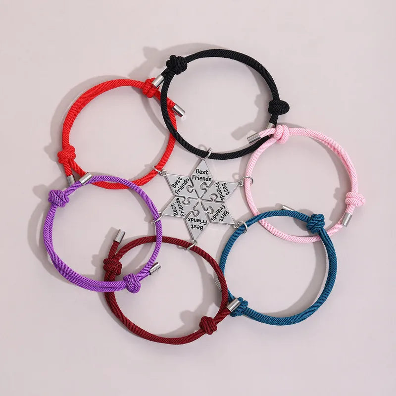 Lot de 6 ou 7 Bracelets D'amitié Cordon Réglable - Puzzle- Acier Inoxydable - BFF - Best Friends Forever -Amitié