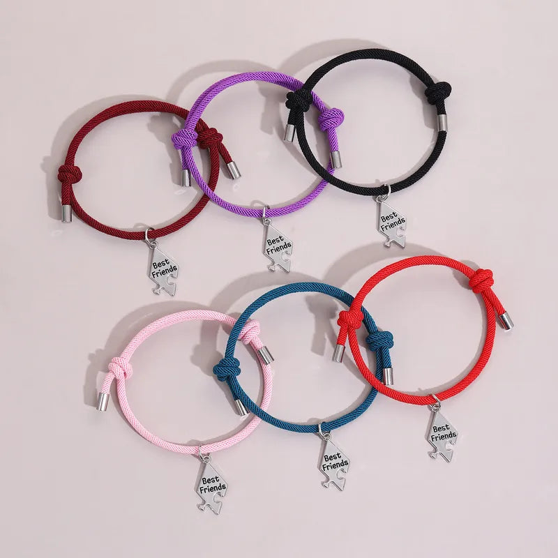 Lot de 6 ou 7 Bracelets D'amitié Cordon Réglable - Puzzle- Acier Inoxydable - BFF - Best Friends Forever -Amitié