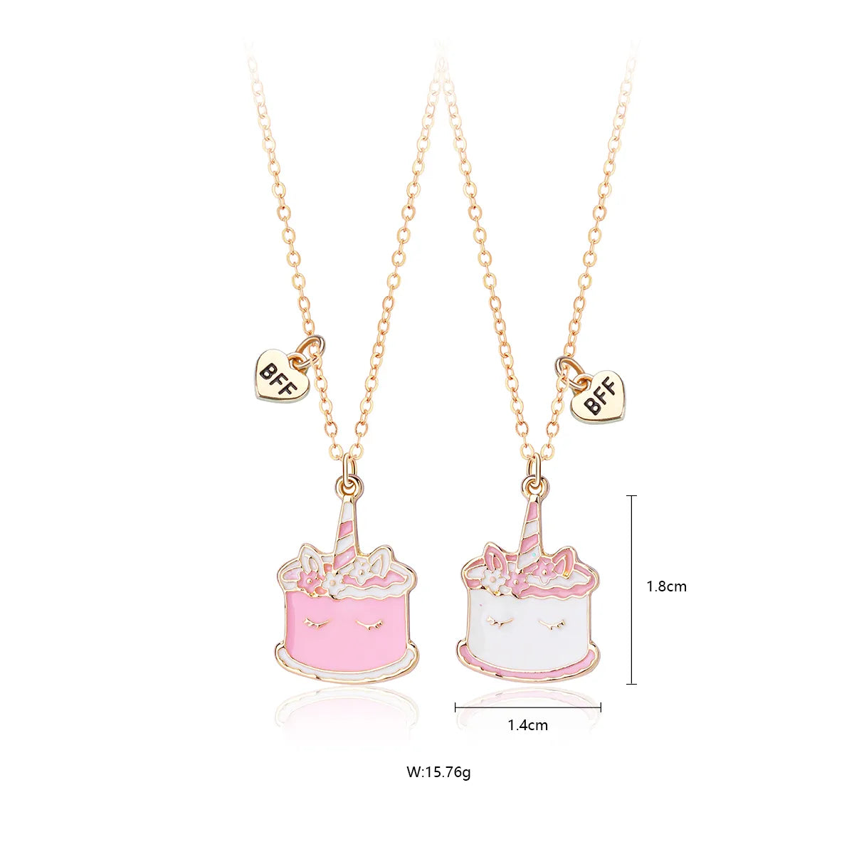 Lot de 2 Colliers D'amitié - Gateau Licorne - BFF - Best Friends Forever - Fantaisie - Pendentif Licorne