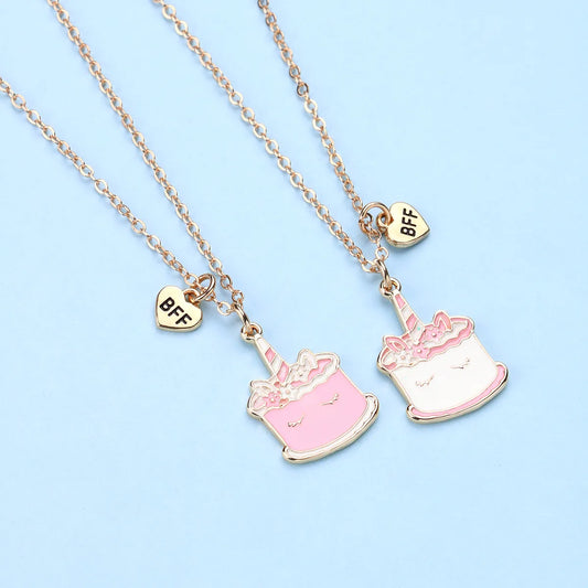 Lot de 2 Colliers D'amitié - Gateau Licorne - BFF - Best Friends Forever - Fantaisie - Pendentif Licorne
