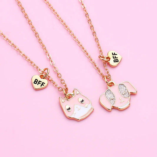 Lot de 2 Colliers D'amitié - Chat Chien - BFF - Best Friends Forever - Fantaisie - Pendentif Doré - Amitié - Mignon