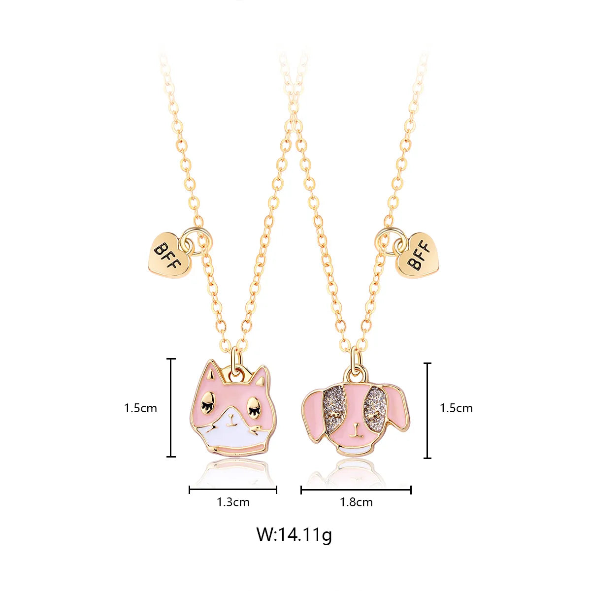 Lot de 2 Colliers D'amitié - Chat Chien - BFF - Best Friends Forever - Fantaisie - Pendentif Doré - Amitié - Mignon