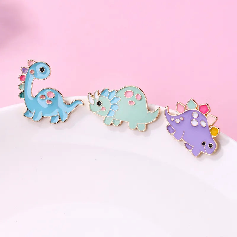 Lot de 3 Pin's Broches avec Carte - Dinosaures - Fantaisie - Alliage Email
