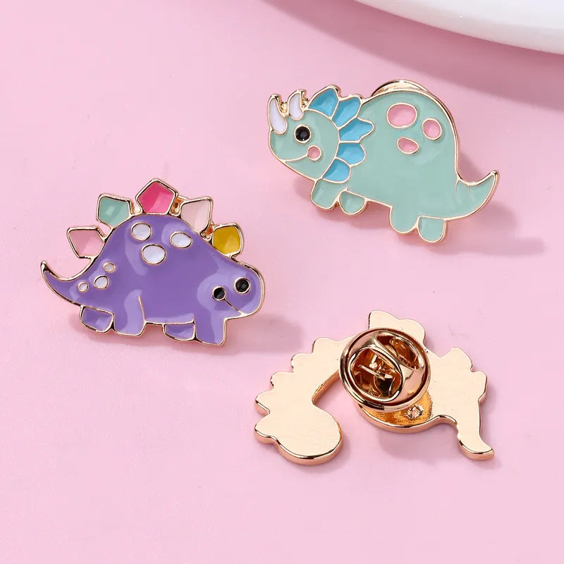 Lot de 3 Pin's Broches avec Carte - Dinosaures - Fantaisie - Alliage Email