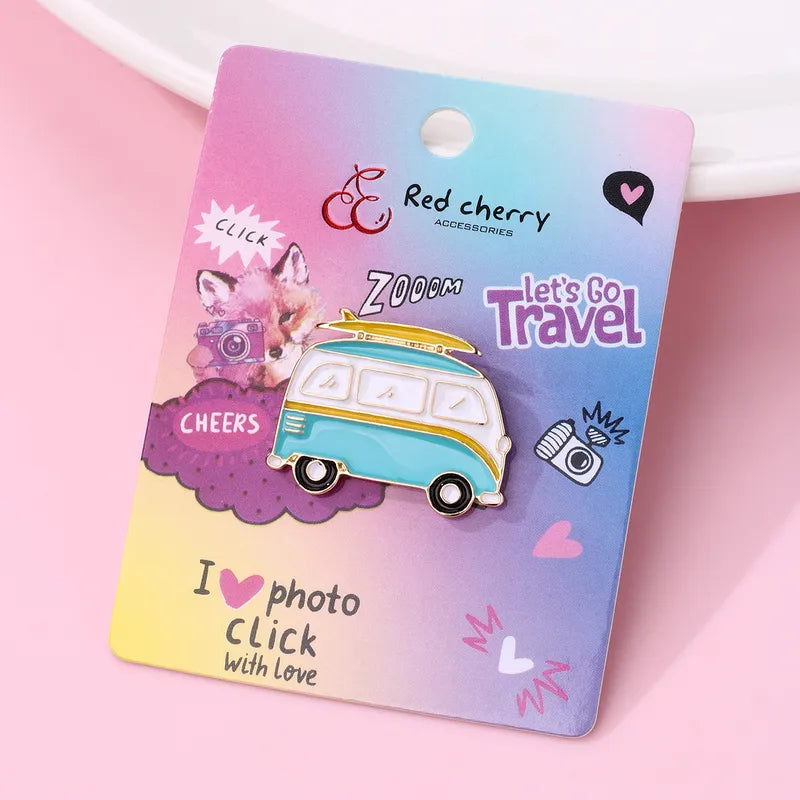 Pin's Broche avec Carte - Van - Voiture Voyage - Fantaisie - Alliage Email