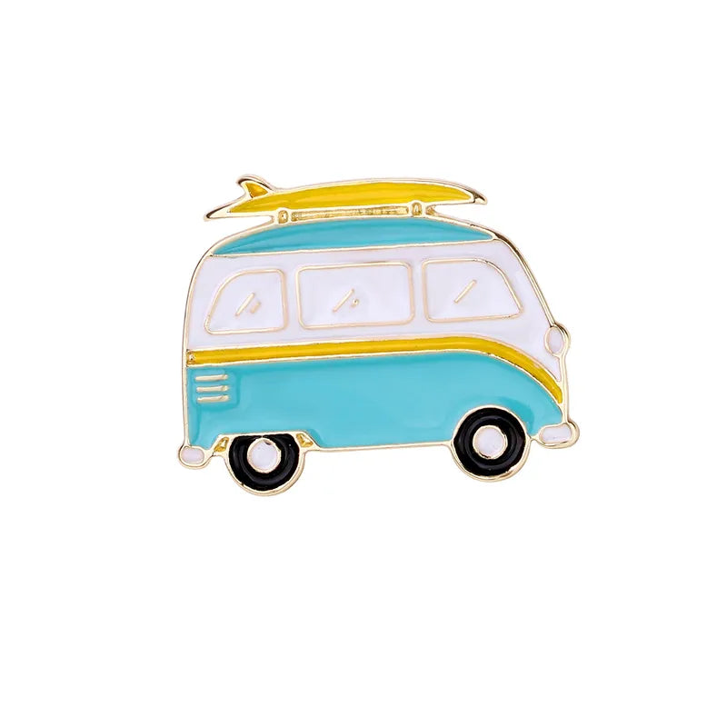 Pin's Broche avec Carte - Van - Voiture Voyage - Fantaisie - Alliage Email