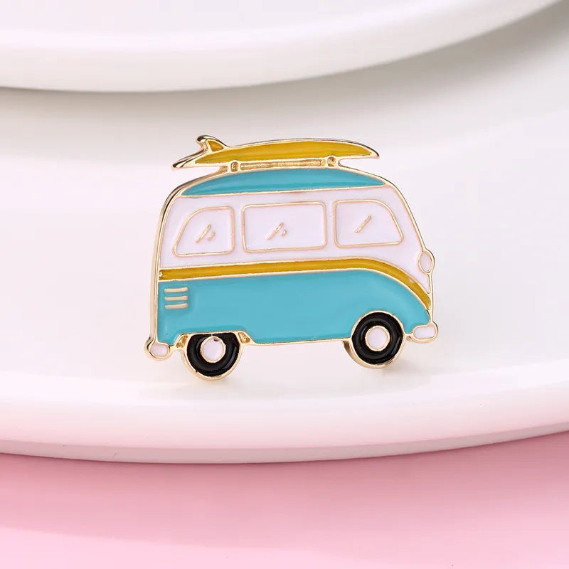 Pin's Broche avec Carte - Van - Voiture Voyage - Fantaisie - Alliage Email