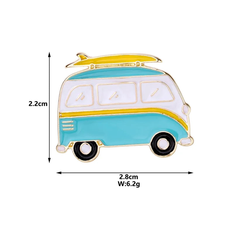 Pin's Broche avec Carte - Van - Voiture Voyage - Fantaisie - Alliage Email