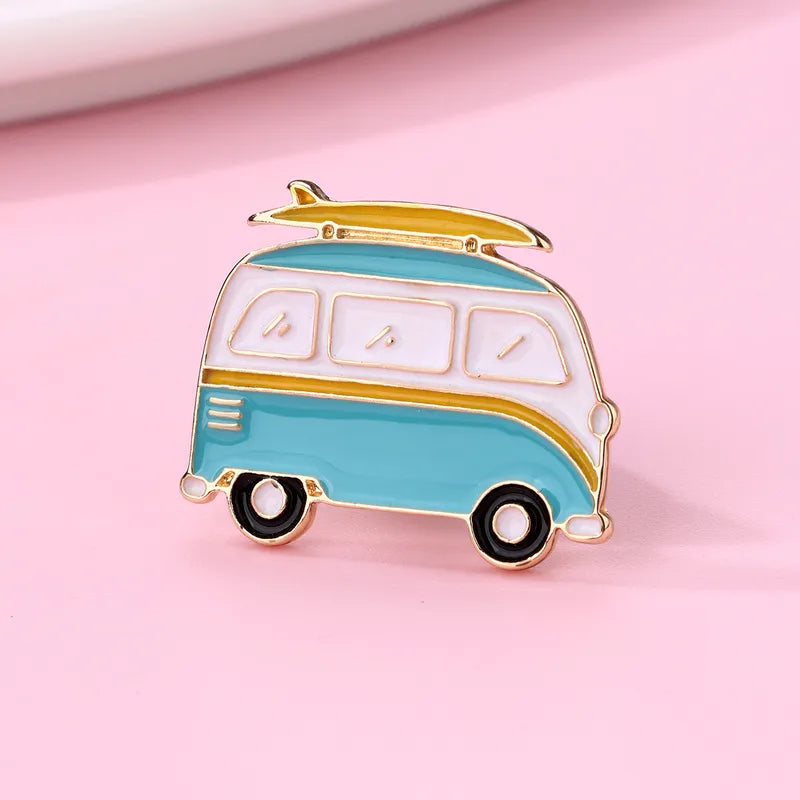Pin's Broche avec Carte - Van - Voiture Voyage - Fantaisie - Alliage Email