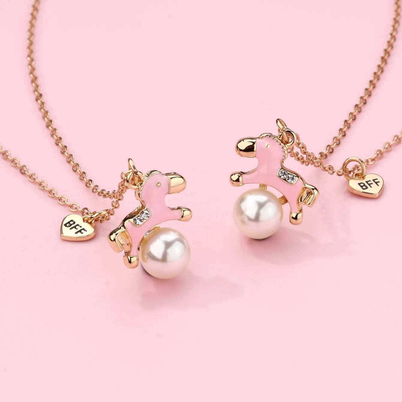 Lot de 2 Colliers D'amitié - Licorne Perle - BFF - Best Friends Forever - Fantaisie - Pendentif Licorne Doré