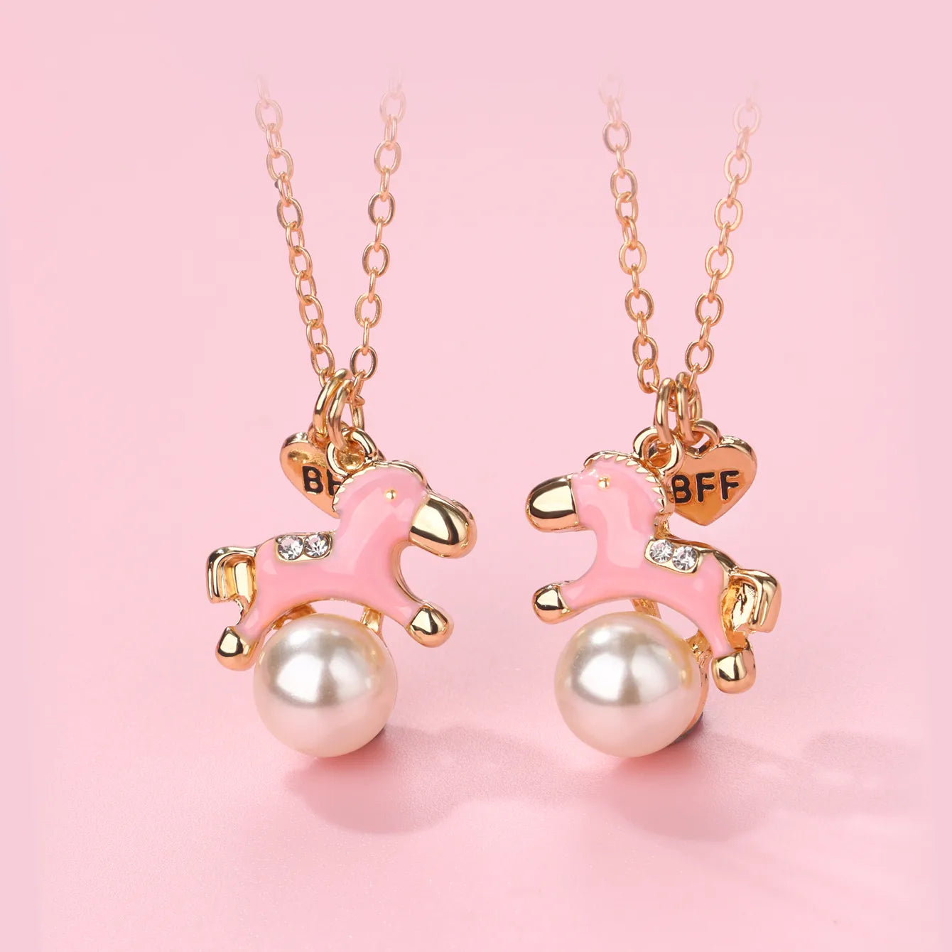 Lot de 2 Colliers D'amitié - Licorne Perle - BFF - Best Friends Forever - Fantaisie - Pendentif Licorne Doré