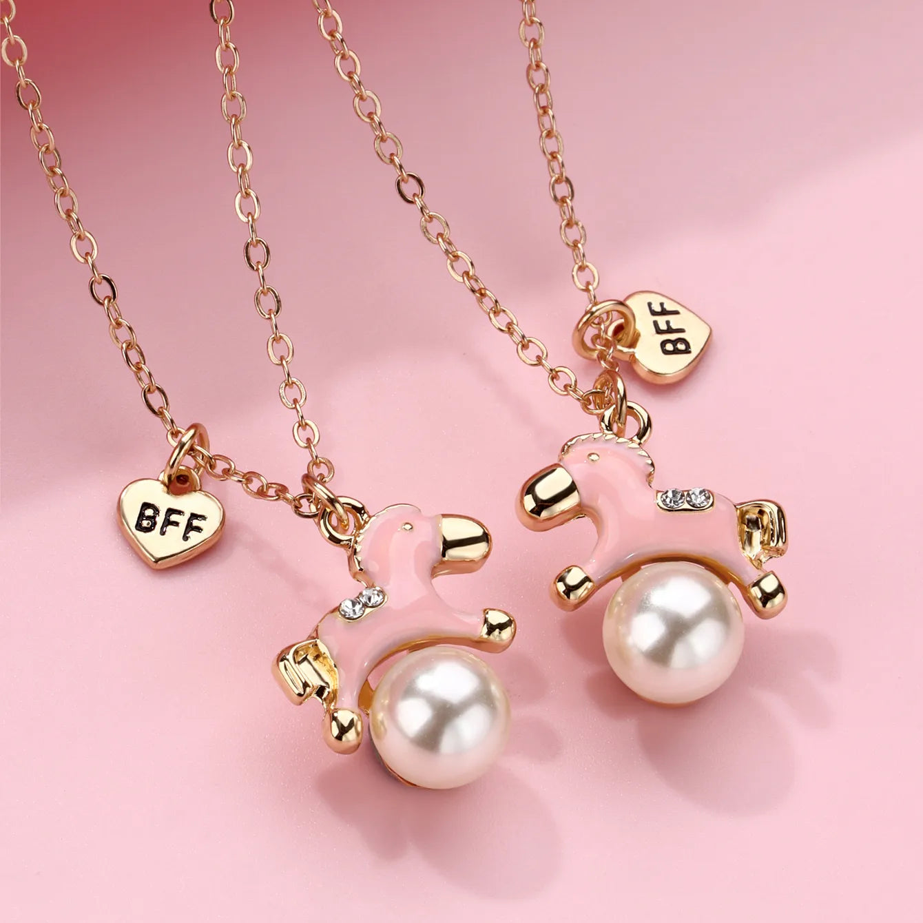 Lot de 2 Colliers D'amitié - Licorne Perle - BFF - Best Friends Forever - Fantaisie - Pendentif Licorne Doré