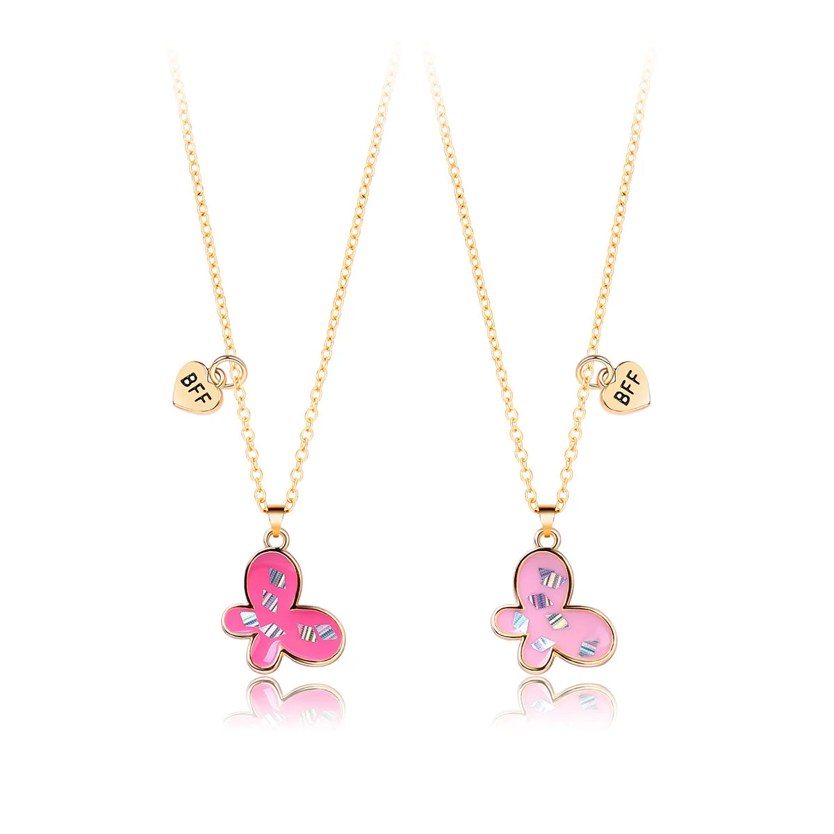 Lot de 2 Colliers D'amitié - Papillon - BFF - Best Friends Forever - Fantaisie - Pendentif Doré Argenté - Amitié - Mignon