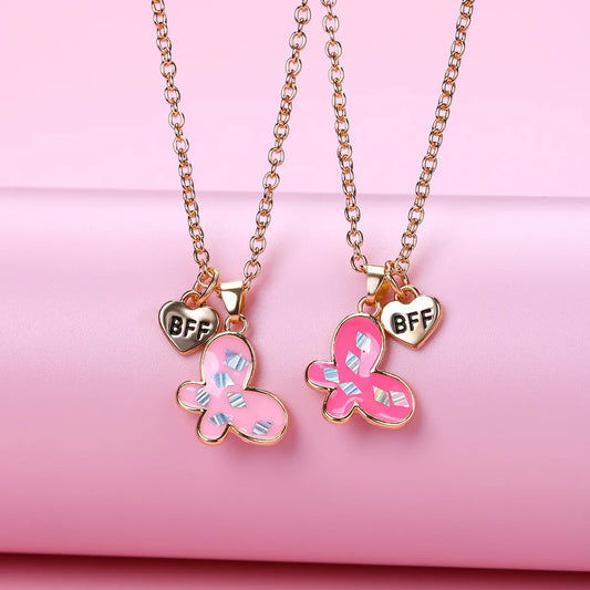 Lot de 2 Colliers D'amitié - Papillon - BFF - Best Friends Forever - Fantaisie - Pendentif Doré Argenté - Amitié - Mignon