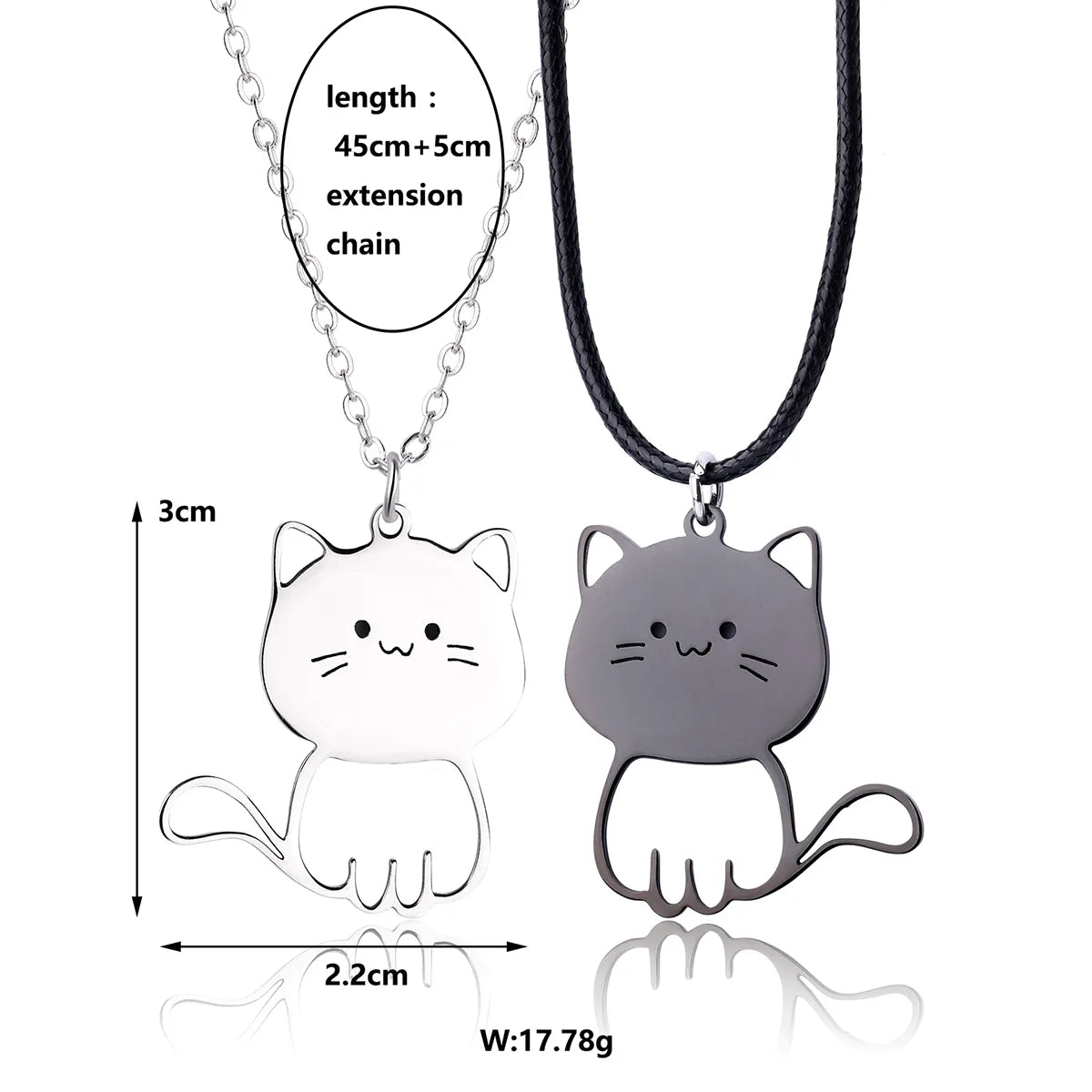 Set of 2 Friendship Necklaces Chains - Intertwined Cats - BFF Best Friends Forever - Pendant - Lovers Couple Silver Stainless Steel - Jewelry to share - Cat Lovers