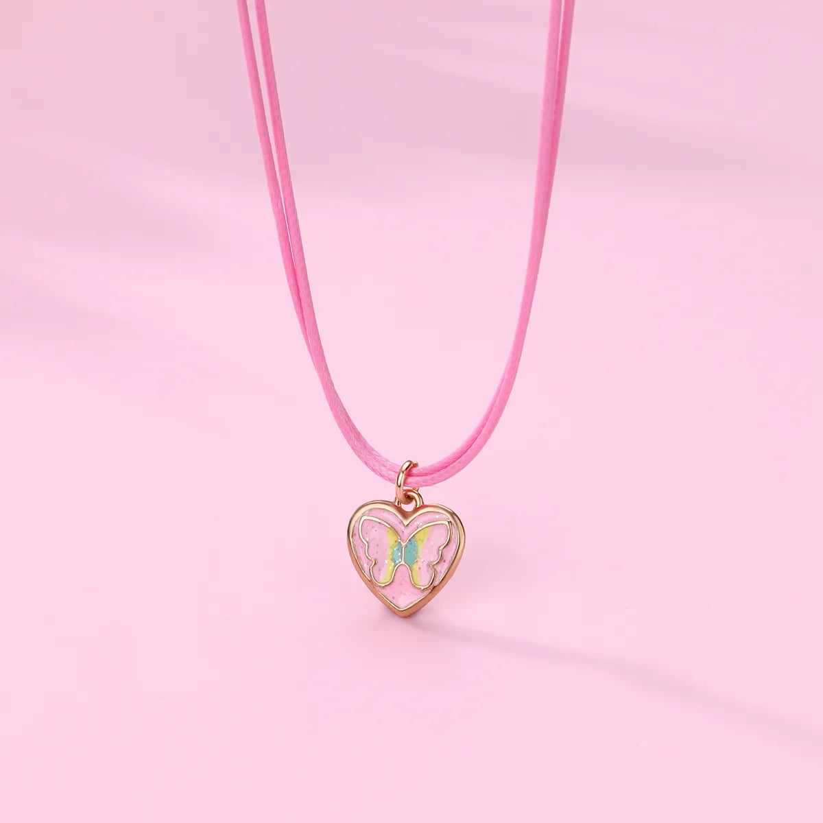 Parure 3 pièces avec Carte - Collier Bracelet Bague - Coeur Papillon - Pastels - Mignon Doré