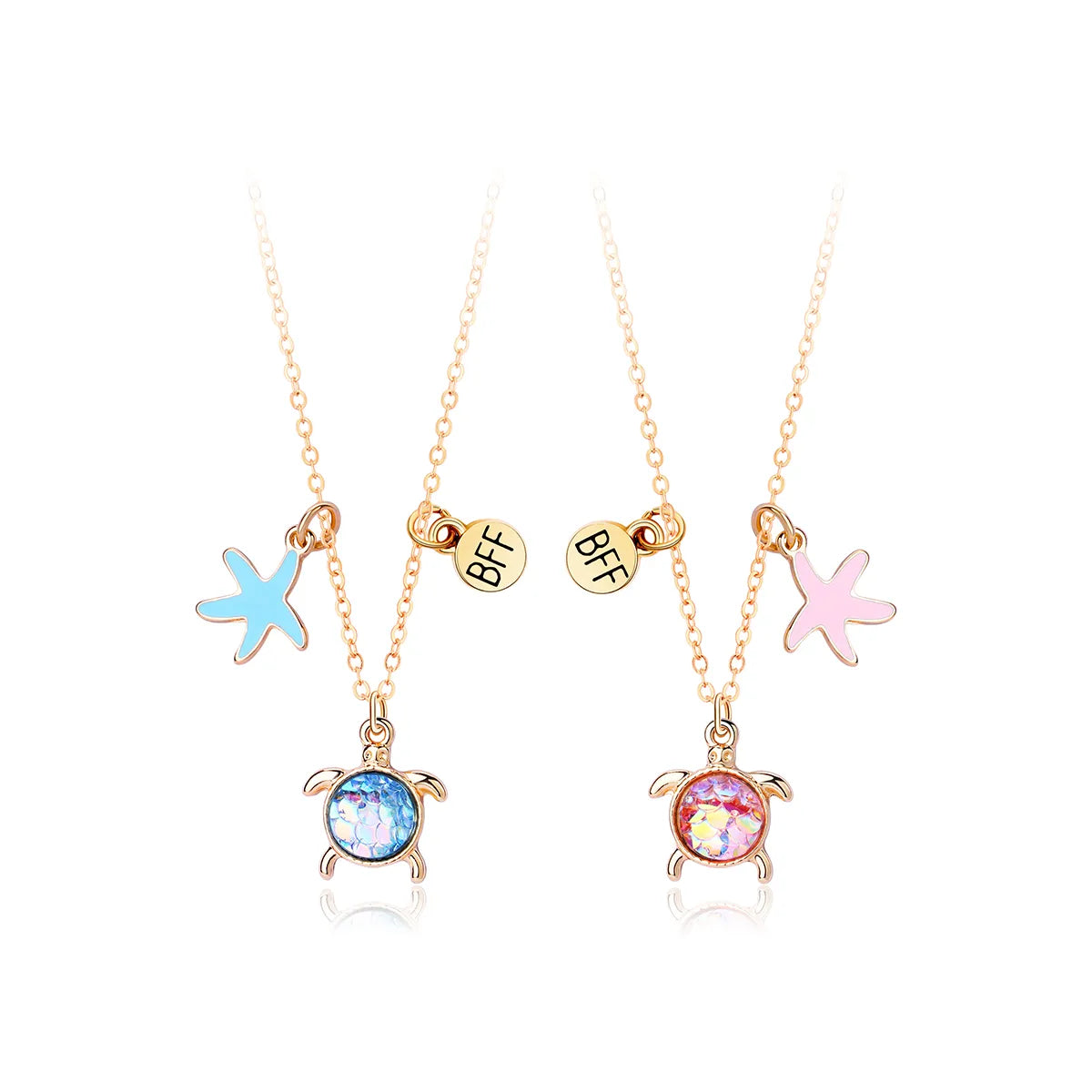 Lot de 2 Colliers D'amitié - Tortue Etoile de Mer - BFF - Best Friends Forever - Fantaisie - Pendentif Doré - Amitié - Mignon