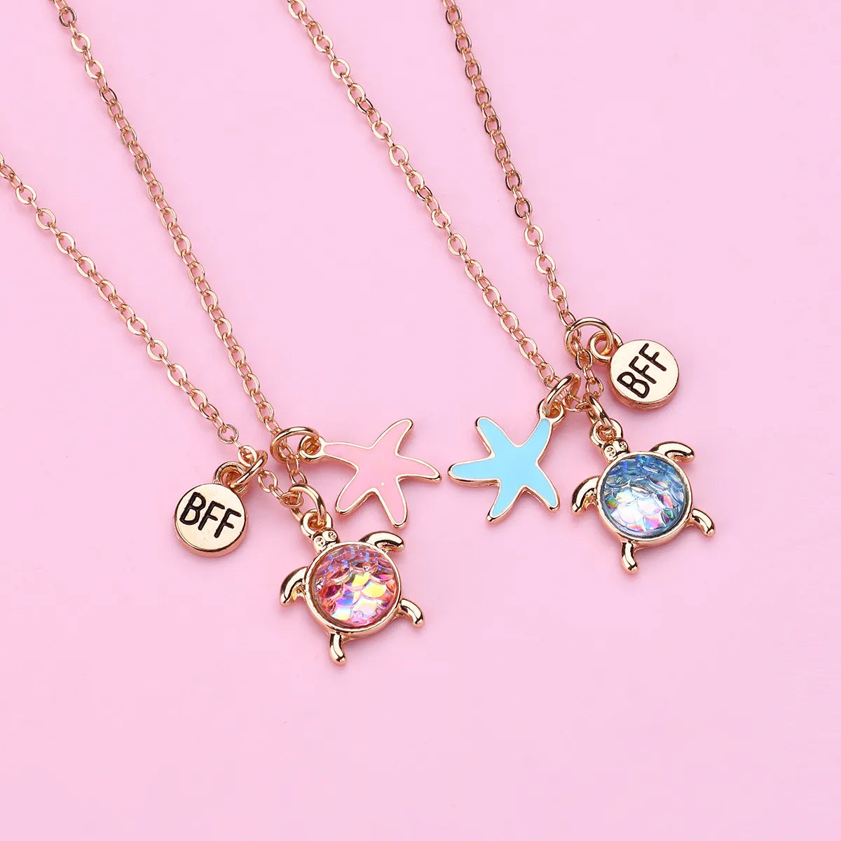 Lot de 2 Colliers D'amitié - Tortue Etoile de Mer - BFF - Best Friends Forever - Fantaisie - Pendentif Doré - Amitié - Mignon