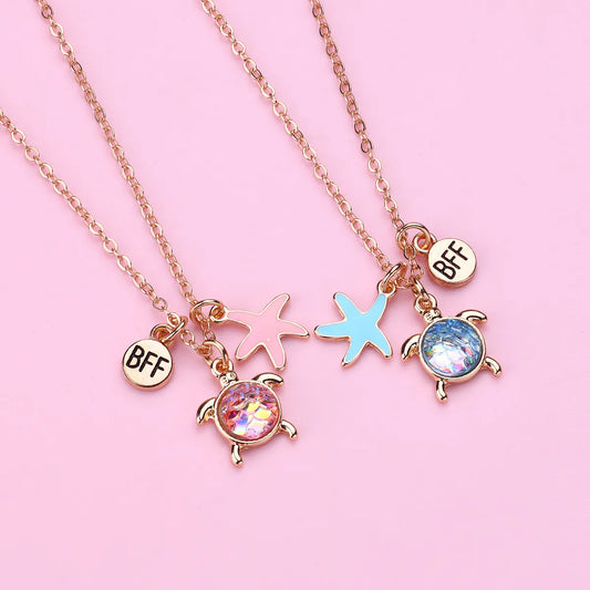 Lot de 2 Colliers D'amitié - Tortue Etoile de Mer - BFF - Best Friends Forever - Fantaisie - Pendentif Doré - Amitié - Mignon