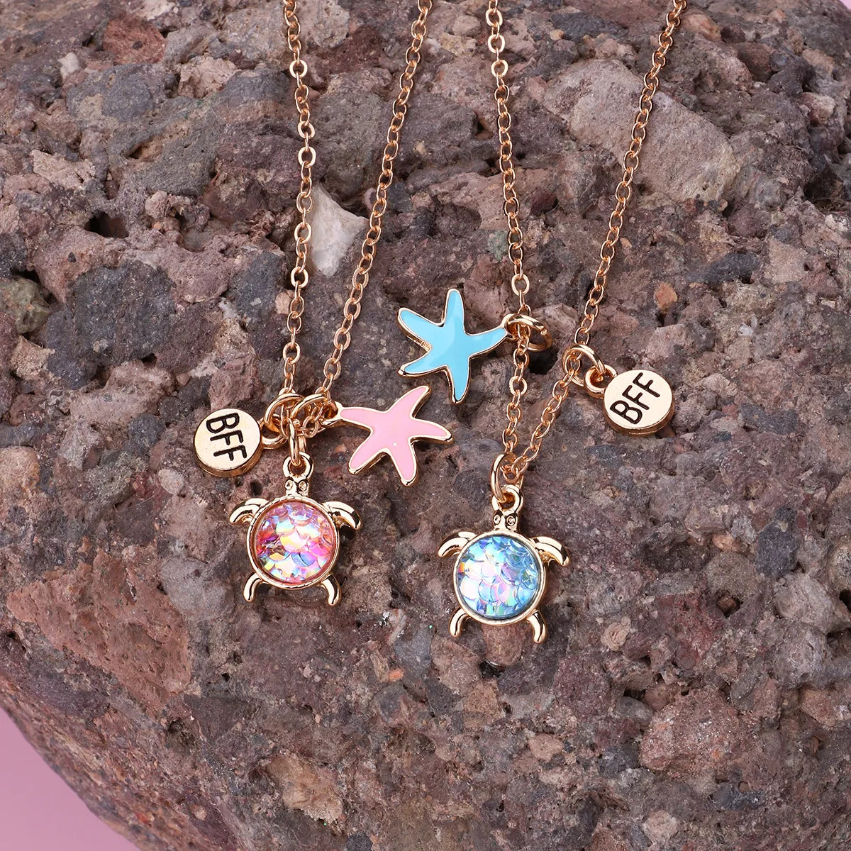 Lot de 2 Colliers D'amitié - Tortue Etoile de Mer - BFF - Best Friends Forever - Fantaisie - Pendentif Doré - Amitié - Mignon