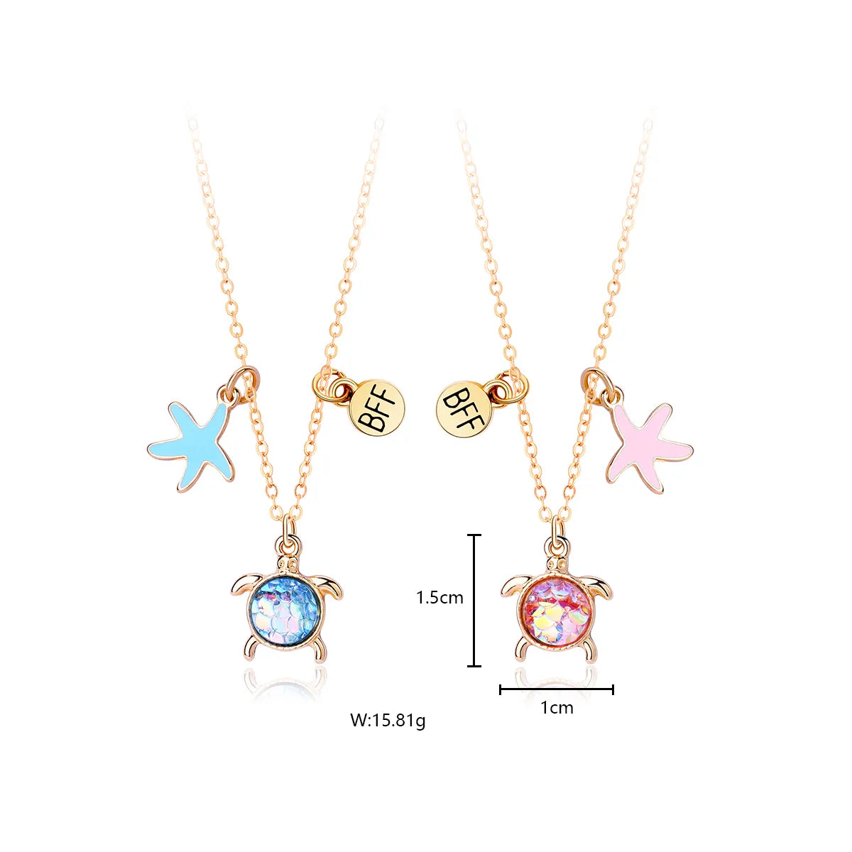 Lot de 2 Colliers D'amitié - Tortue Etoile de Mer - BFF - Best Friends Forever - Fantaisie - Pendentif Doré - Amitié - Mignon