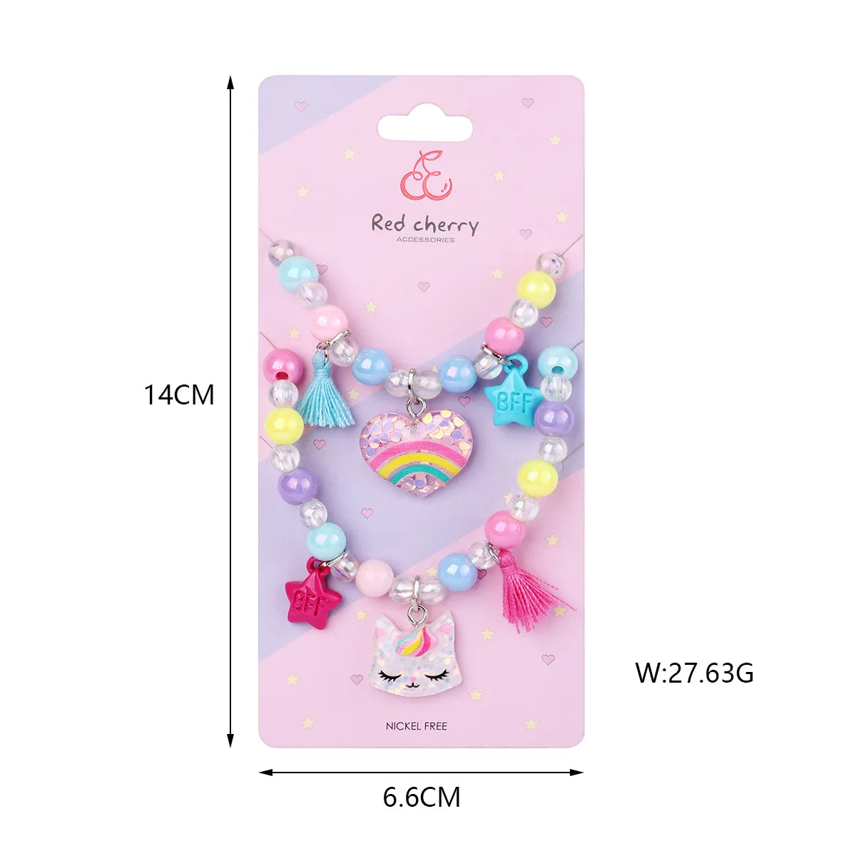 Parure 2 pièces avec Carte - Collier Bracelet - Chat Coeur Arc en Ciel - Multicouleurs - Mignon