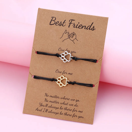 Lot de 2 Bracelets D'amitié Cordon Réglable avec Carte - Patte de Chien - BFF - Best Friends Forever - Fantaisie - Mignon