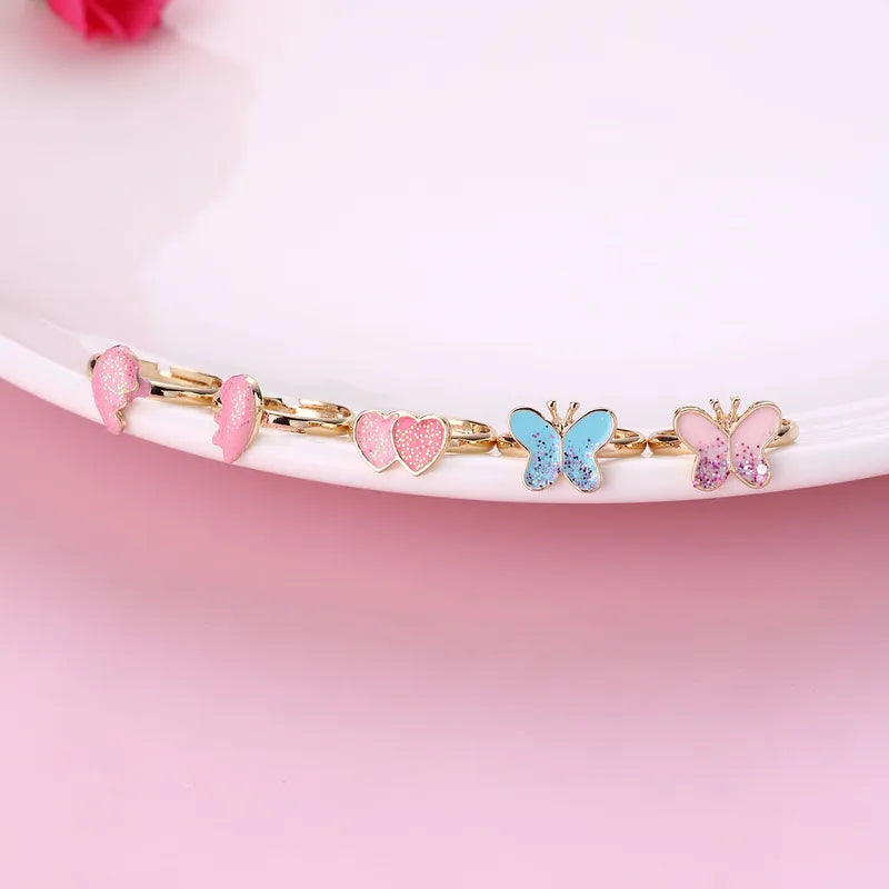 Lot de 5 Bagues Réglables pour Enfants - Boite Cadeau en forme de Coeur - Bague Papillon Coeur - BFF