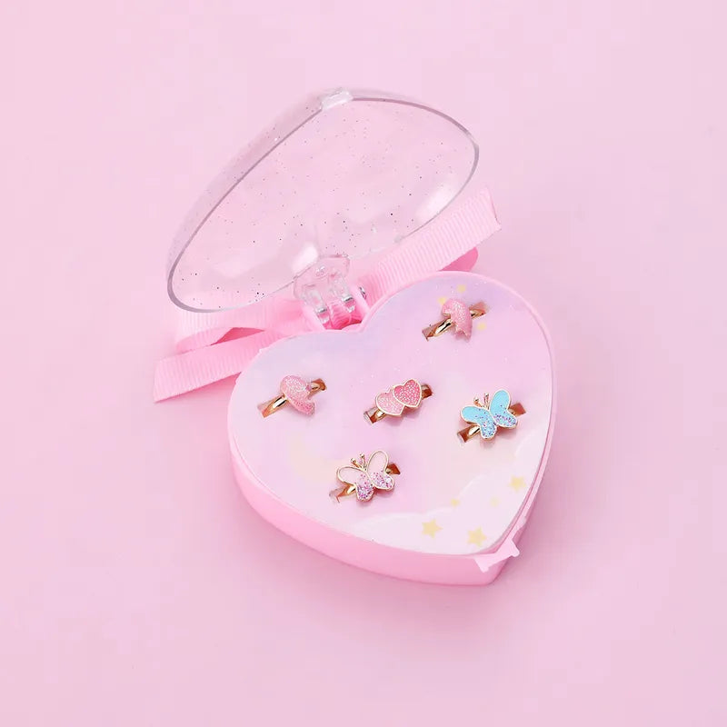 Lot de 5 Bagues Réglables pour Enfants - Boite Cadeau en forme de Coeur - Bague Papillon Coeur - BFF