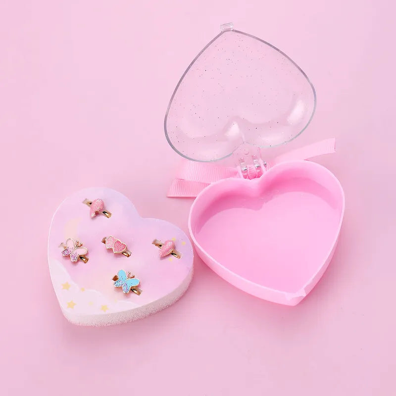 Lot de 5 Bagues Réglables pour Enfants - Boite Cadeau en forme de Coeur - Bague Papillon Coeur - BFF