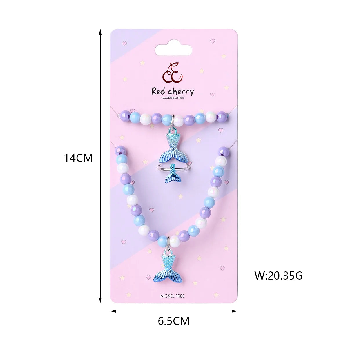 Parure 3 pièces avec Carte - Collier Bracelet Bague - Queue de Sirène - Pastels - Mignon Argenté