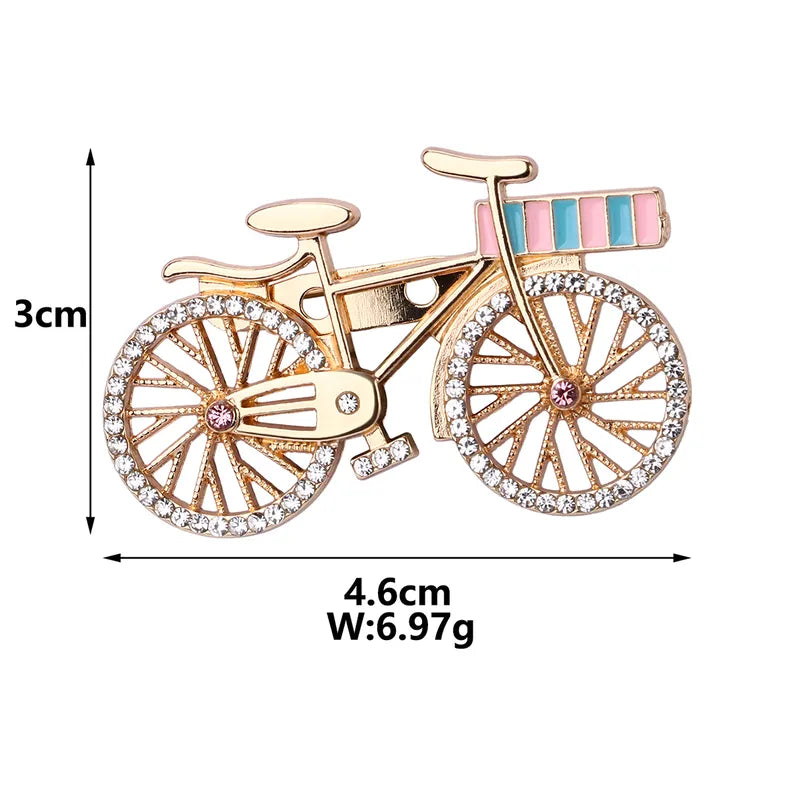 Broche avec Carte - Vélo - Doré Strass - Fantaisie - Alliage Email