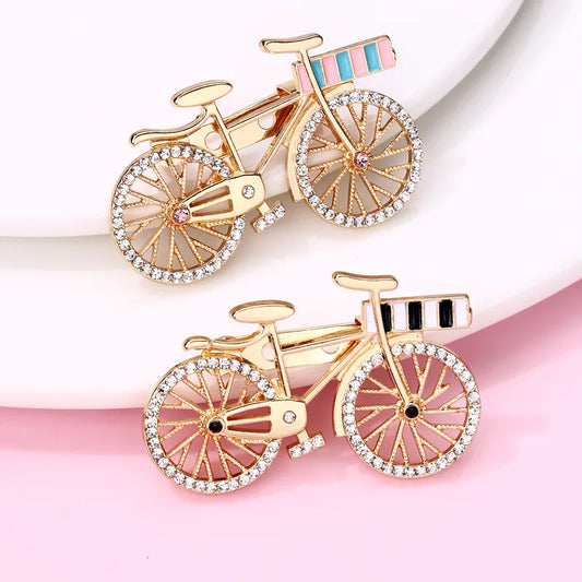 Broche avec Carte - Vélo - Doré Strass - Fantaisie - Alliage Email