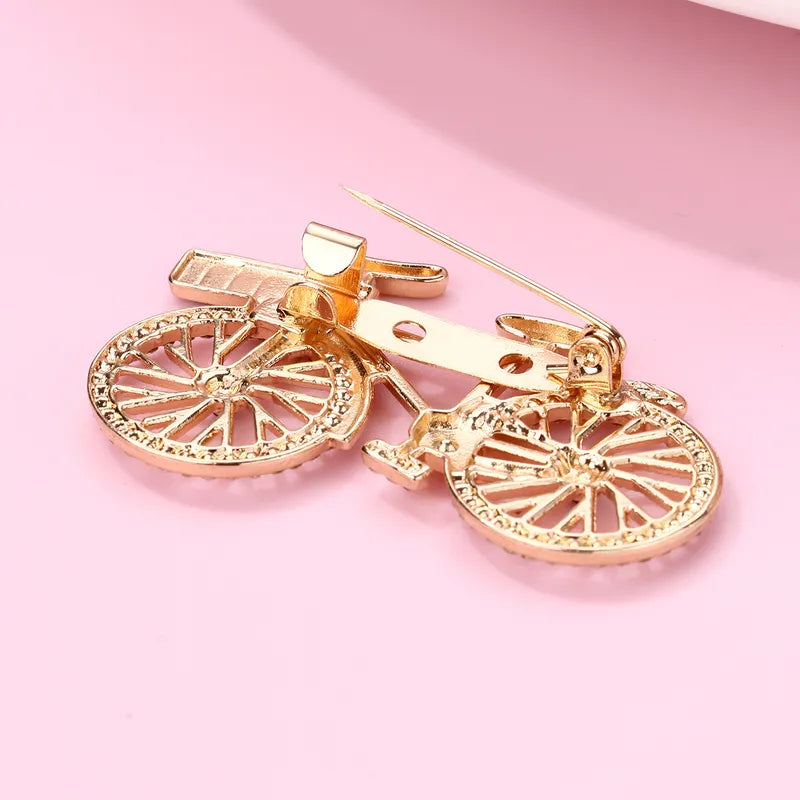 Broche avec Carte - Vélo - Doré Strass - Fantaisie - Alliage Email