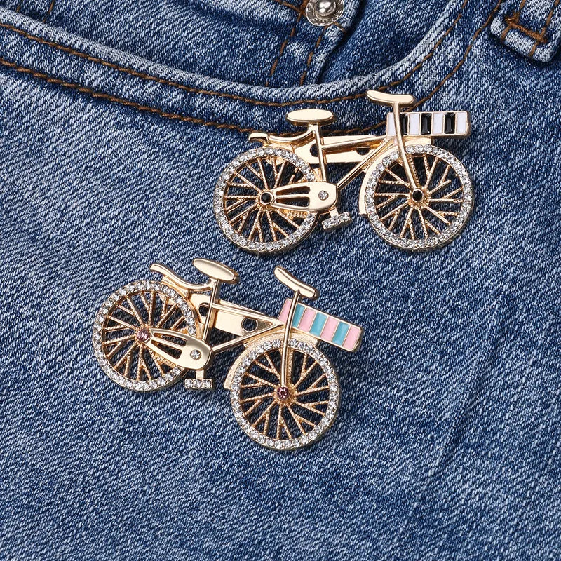 Broche avec Carte - Vélo - Doré Strass - Fantaisie - Alliage Email