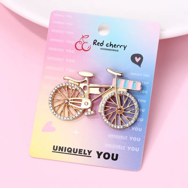 Broche avec Carte - Vélo - Doré Strass - Fantaisie - Alliage Email