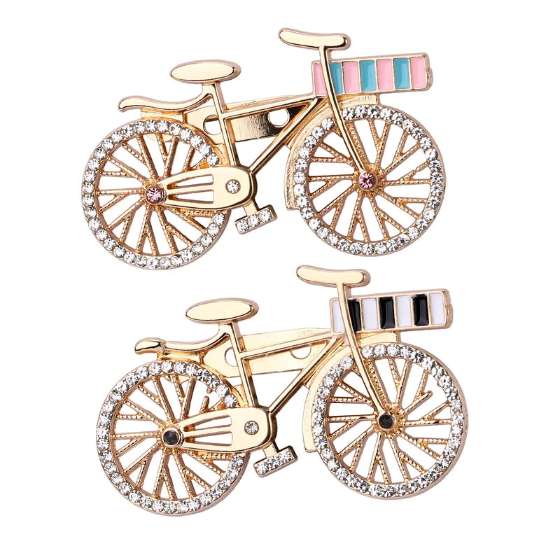 Broche avec Carte - Vélo - Doré Strass - Fantaisie - Alliage Email