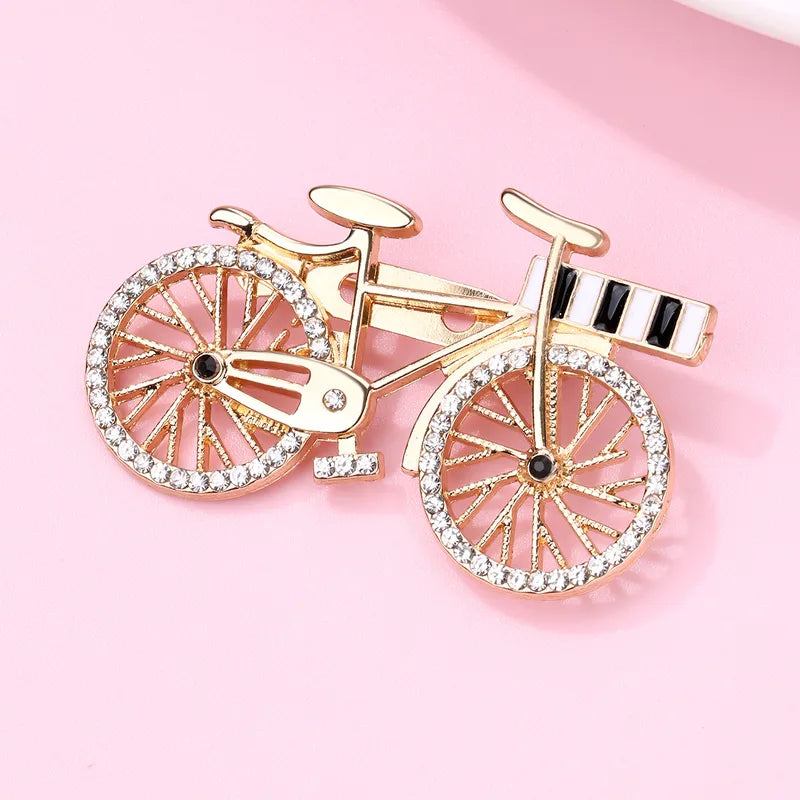 Broche avec Carte - Vélo - Doré Strass - Fantaisie - Alliage Email