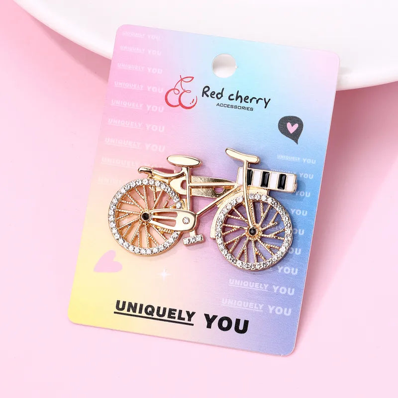Broche avec Carte - Vélo - Doré Strass - Fantaisie - Alliage Email
