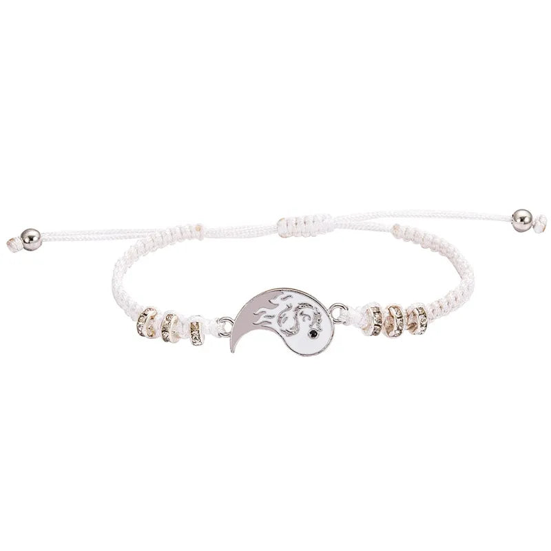 Lot de 2 Bracelets D'amitié Cordon Réglable - Ying Yang Tai Chi Dragon - BFF - Best Friends Forever - Amoureux Couple Amitié