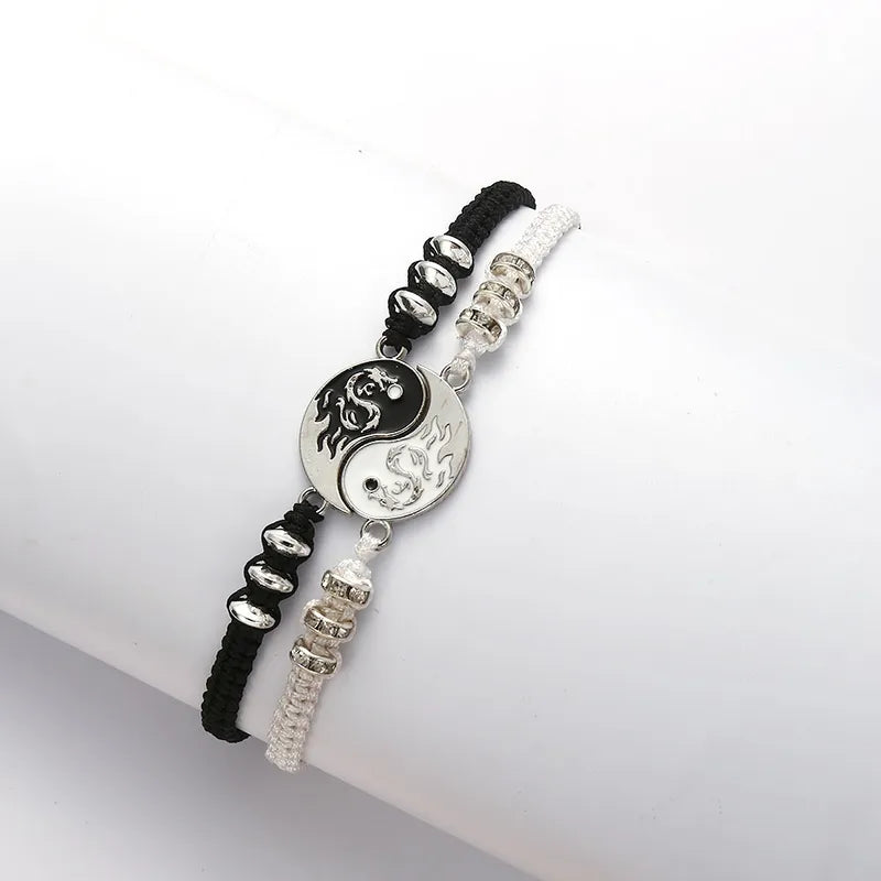 Lot de 2 Bracelets D'amitié Cordon Réglable - Ying Yang Tai Chi Dragon - BFF - Best Friends Forever - Amoureux Couple Amitié