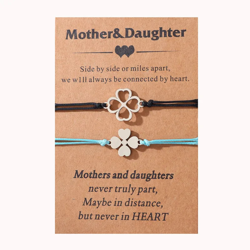 Lot de 2 Bracelets D'amitié Cordon Réglable avec Carte - Trèfle 4 feuilles - mère fille - famille