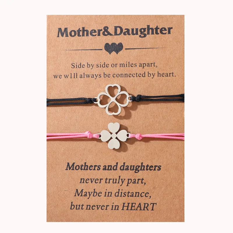 Lot de 2 Bracelets D'amitié Cordon Réglable avec Carte - Trèfle 4 feuilles - mère fille - famille